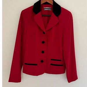 SOLD NOT‎ FOR SALE Vintage Amanda Smith Red Blazer Sz 10 Black Velvet Collar 80s